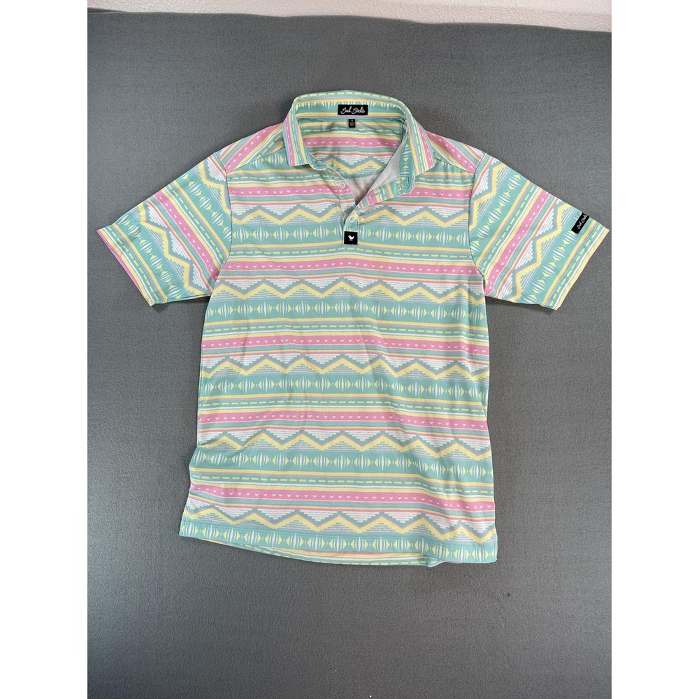 Bad Birdie Polo Shirt Mens Small Multicolor Pastel Aztec Golf Stretch Knit
